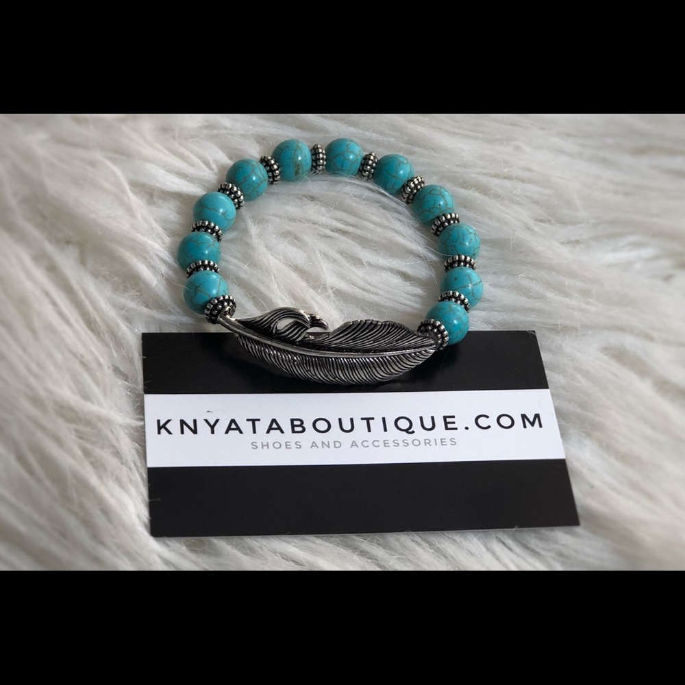 Feather Beaded Stretch Bracelet